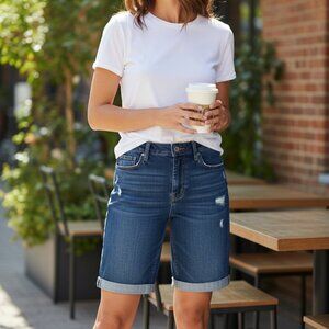 LOFT outlet Distressed Bermuda cuffed Jean Shorts Size 4